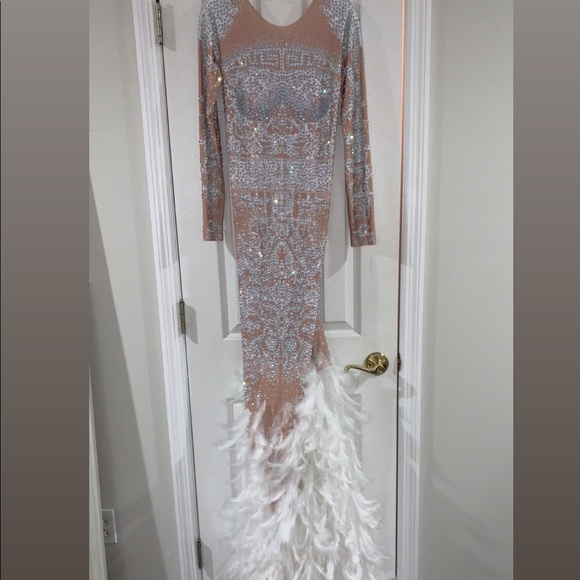 Stunning Sparkly Prom Dress With A White Feathered Train - Picture 7 of 7